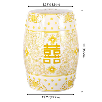 Double Happiness 18" Chinoiserie Ceramic Drum Garden Stool - JONATHAN Y